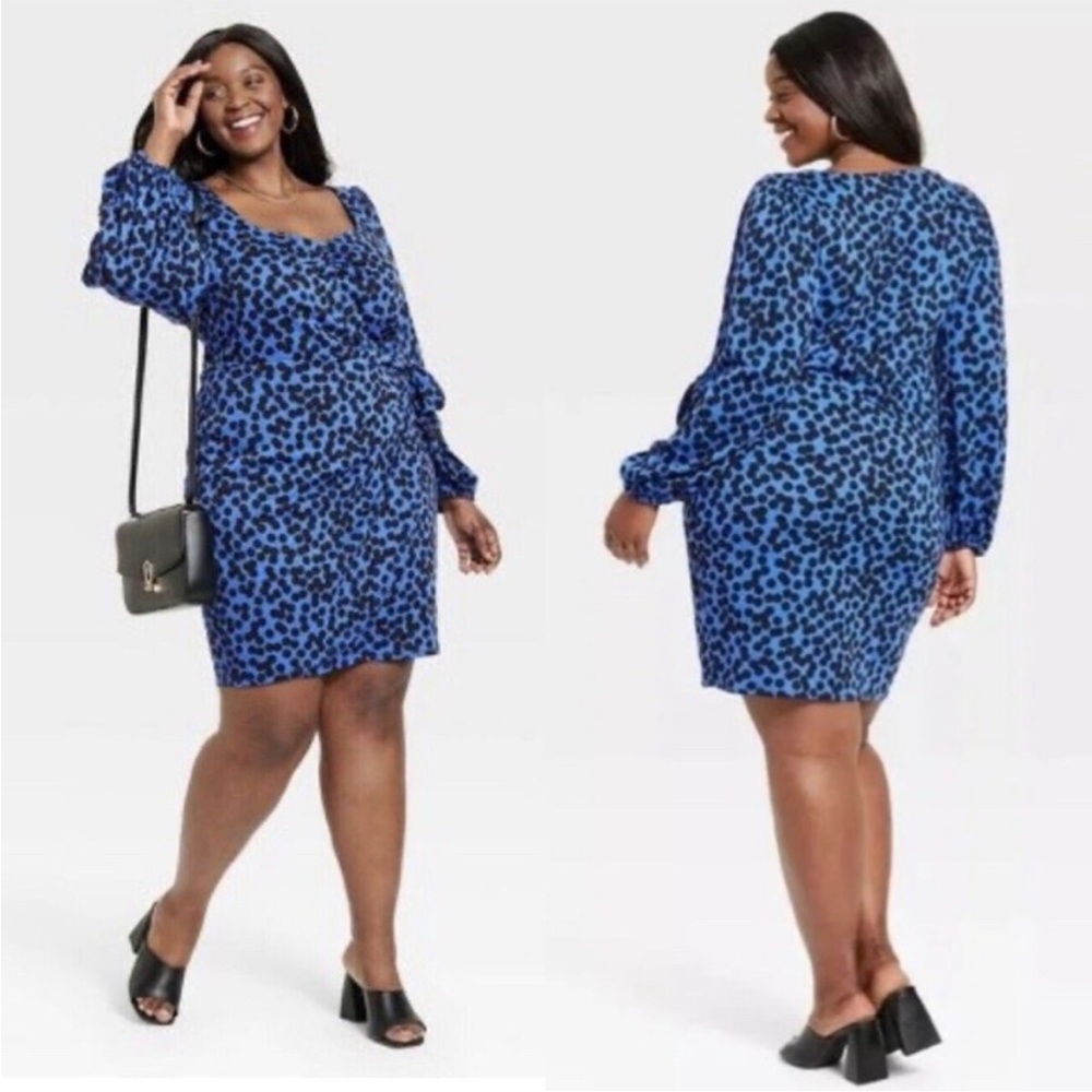 4/$20 Ava & Viv Women's Size XXL Blue & Black Dot Dress